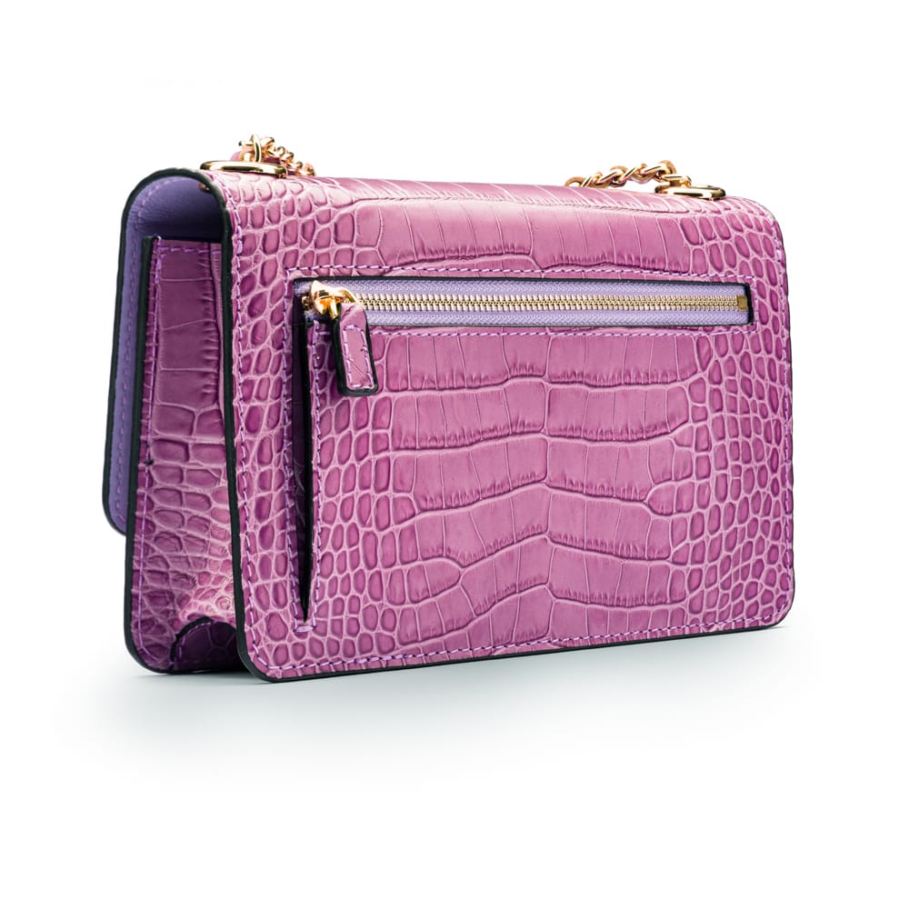 Mini chain bag, lilac croc, back