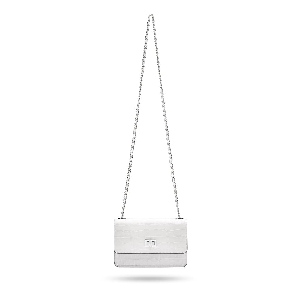 Mini chain bag, white croc, with chain strap