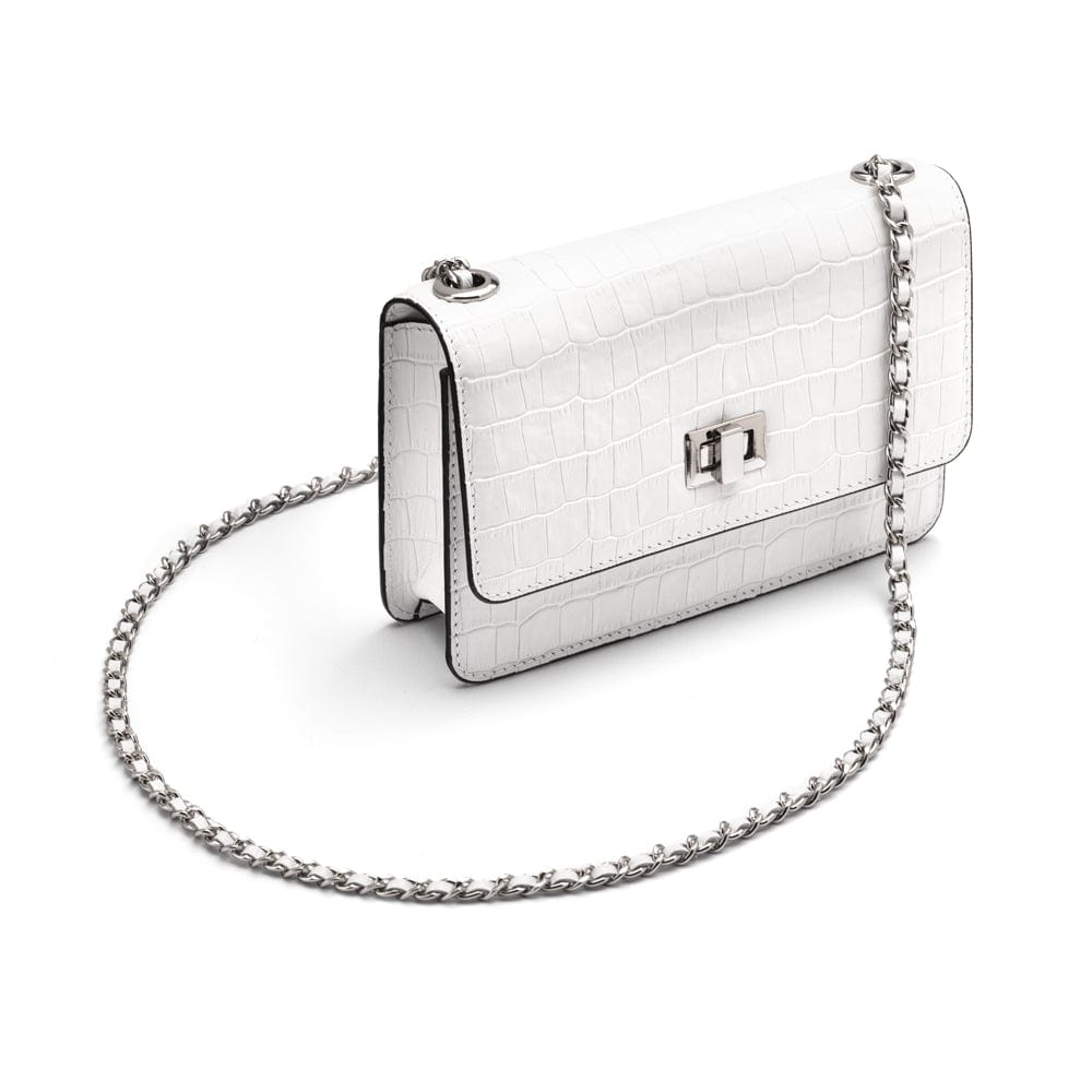 Mini chain bag, white croc, with strap