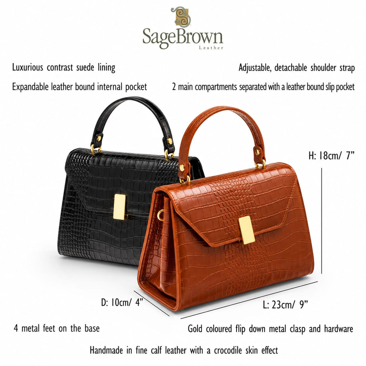Leather Sabrina Bag, features and dimensions