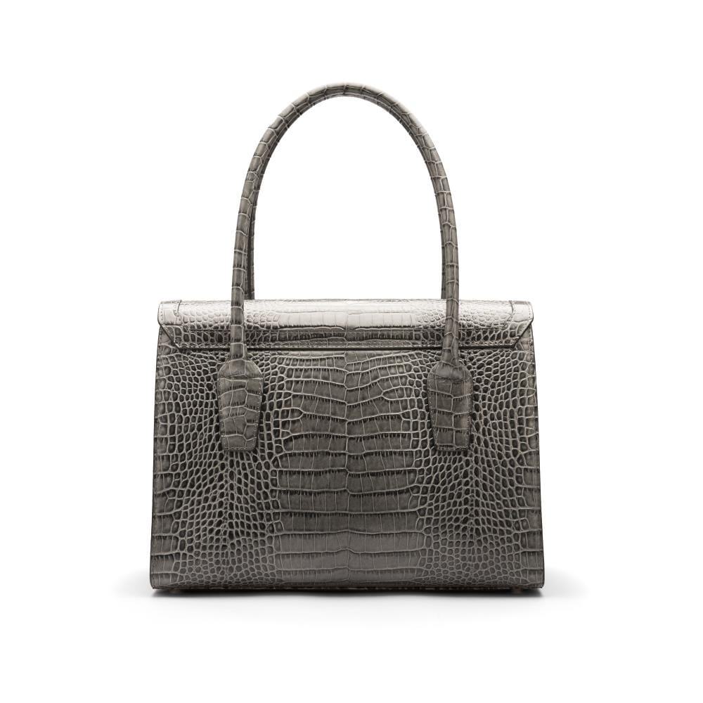 Large leather Morgan bag, grey croc, back