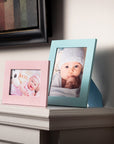 Leather photo frame, baby blue, 6x4", lifestyle