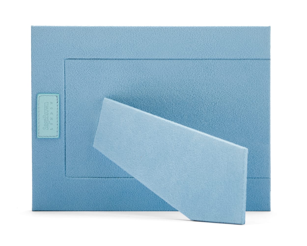 Leather photo frame, baby blue, landscape back