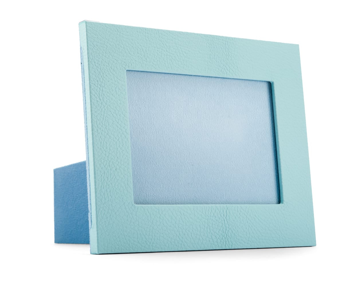 Leather photo frame, baby blue, landscape front