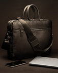 15" slim leather laptop bag, black, lifestyle