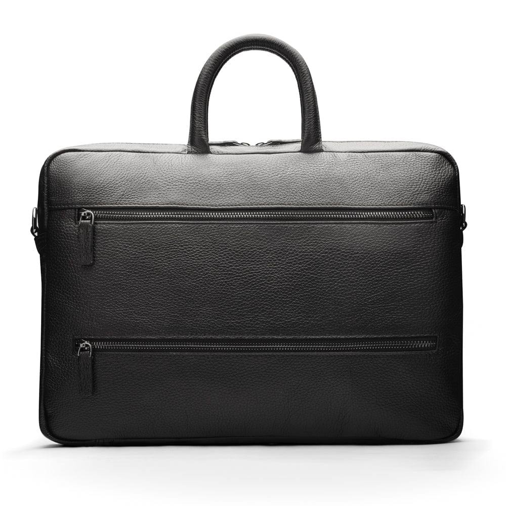 15" slim leather laptop bag, black, back