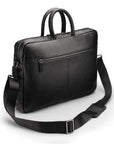 15" slim leather laptop bag, black, with strap