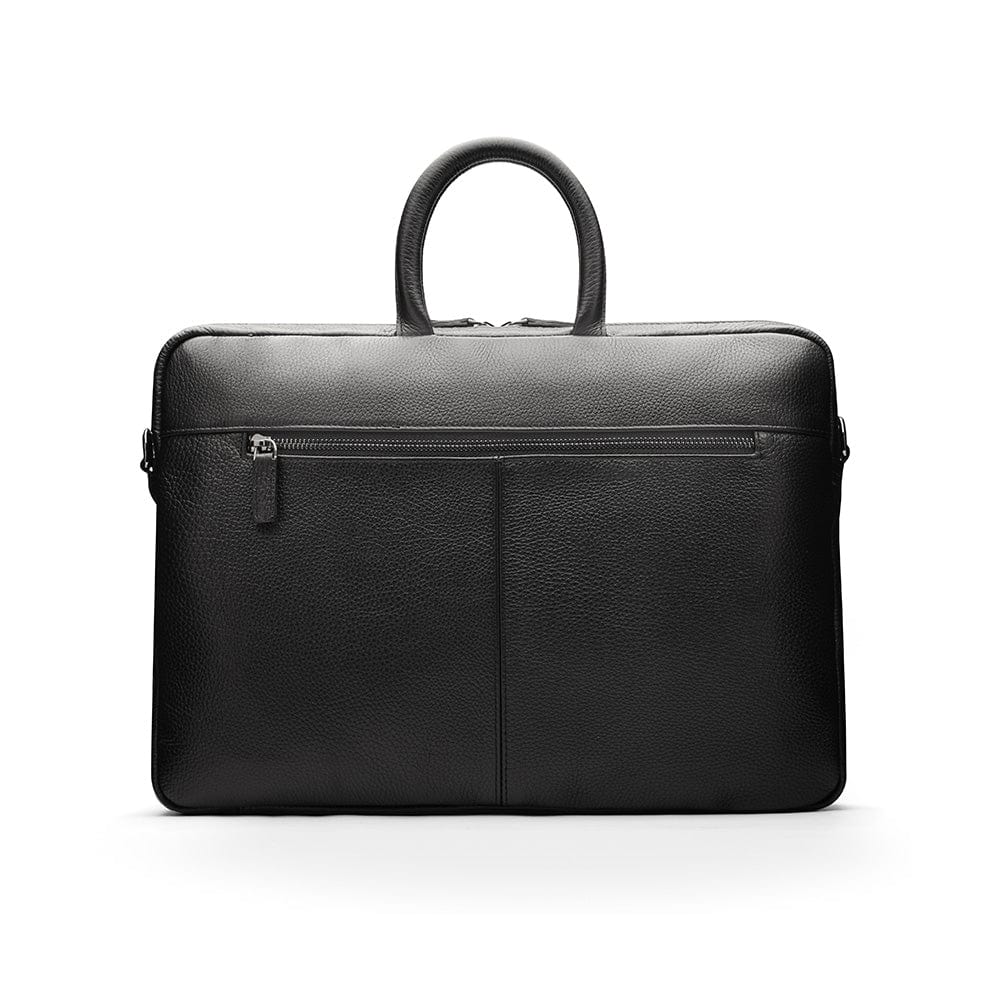 15" slim leather laptop bag, black, front