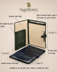 A4 leather conference folder with tab closure, features and dimensions