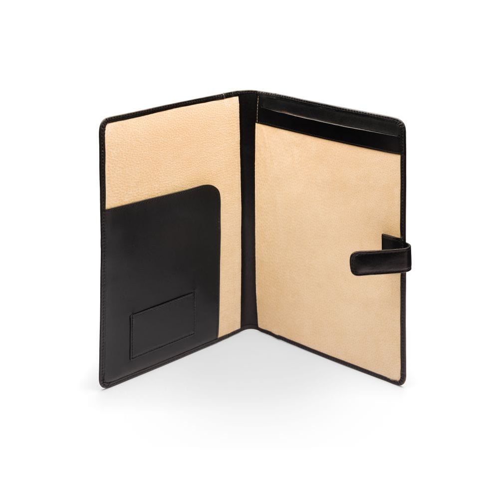 Leather conference folder, black, open view