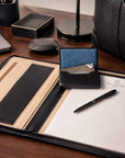 A4 leather notepad folder, black, lifestyle
