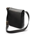 A4 portrait medium leather messenger bag, black pebble grain, side