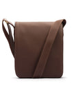 A4 portrait medium leather messenger bag, brown pebble grain, front