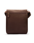 A4 portrait medium leather messenger bag, brown pebble grain, back