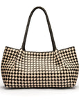 Midi woven leather bag, black and ecru check, front