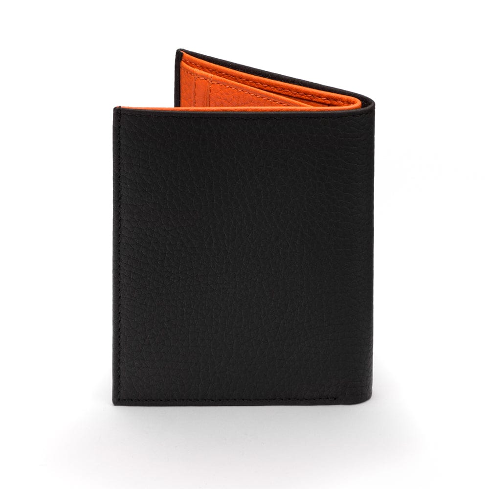 Compact Leather Wallet, 6 CC, Black With Orange | Wallet