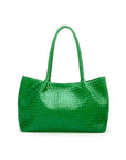 Woven leather slouchy bag, emerald, front view