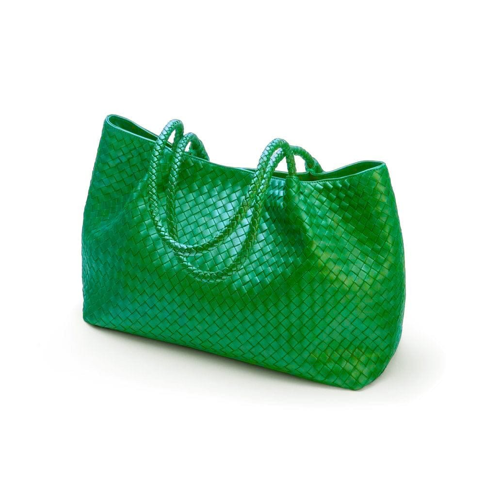 Woven leather slouchy bag, emerald,, side