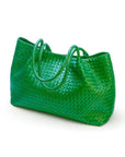 Woven leather slouchy bag, emerald,, side