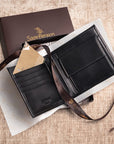 Leather wallet with coin purse, black, lifestyle