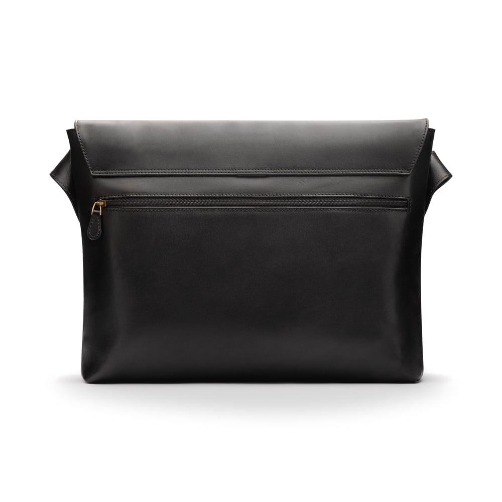 Men's large leather messenger bag, black, back