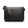 Men's large leather messenger bag, black pebble grain, front