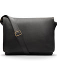 Men's large leather messenger bag, black pebble grain, front