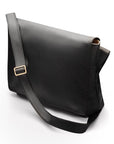 Men's large leather messenger bag, black pebble grain, side