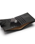 Compact leather RFID billfold wallet with tab, black, inside