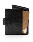 Compact leather RFID billfold wallet with tab, black, back
