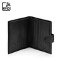 Compact leather RFID billfold wallet with tab, black, open