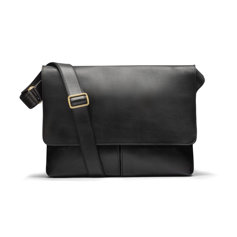 Leather messenger bag, black, front