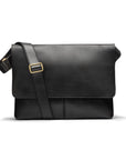 Leather messenger bag, black, front