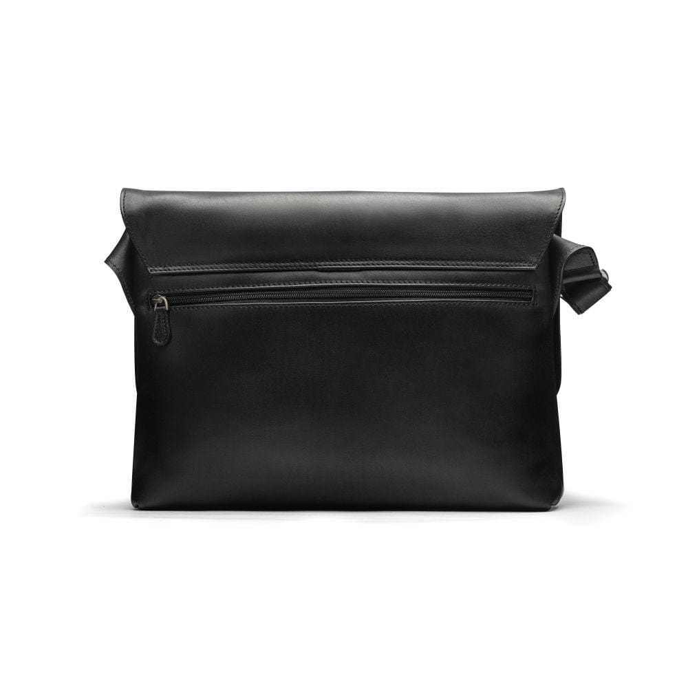 Leather messenger bag, black, back