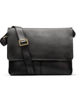 Leather messenger bag, black pebble grain, front