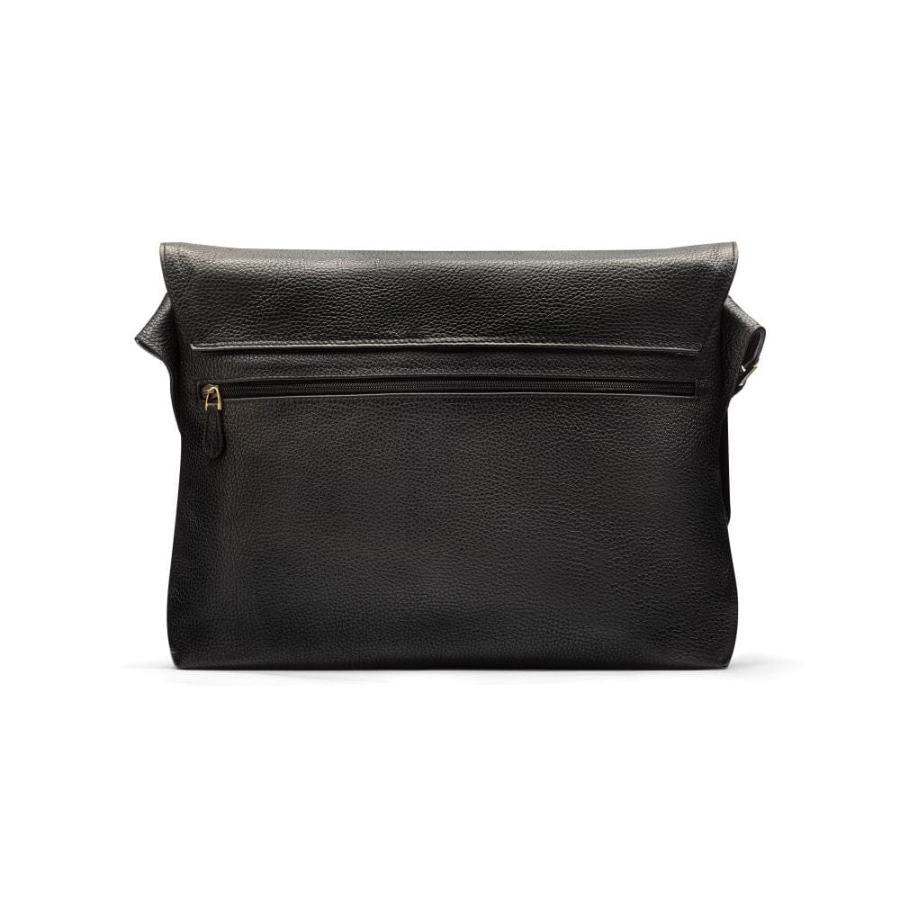 Leather messenger bag, black pebble grain, back