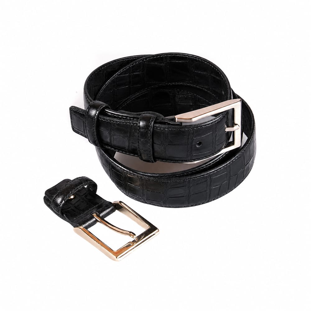Men's 2-in-1 Interchangeable Leather Belt, Black Croc Effect