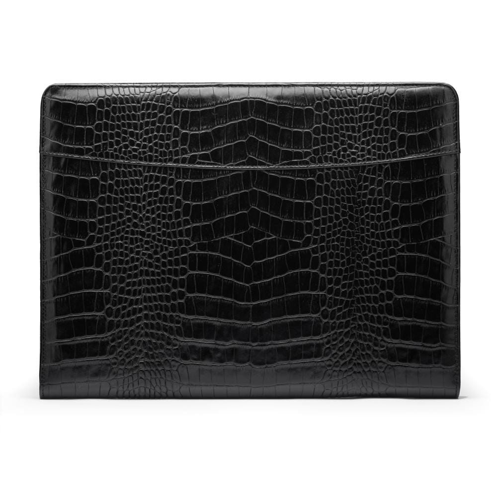 A4 leather notepad folder, black croc, front