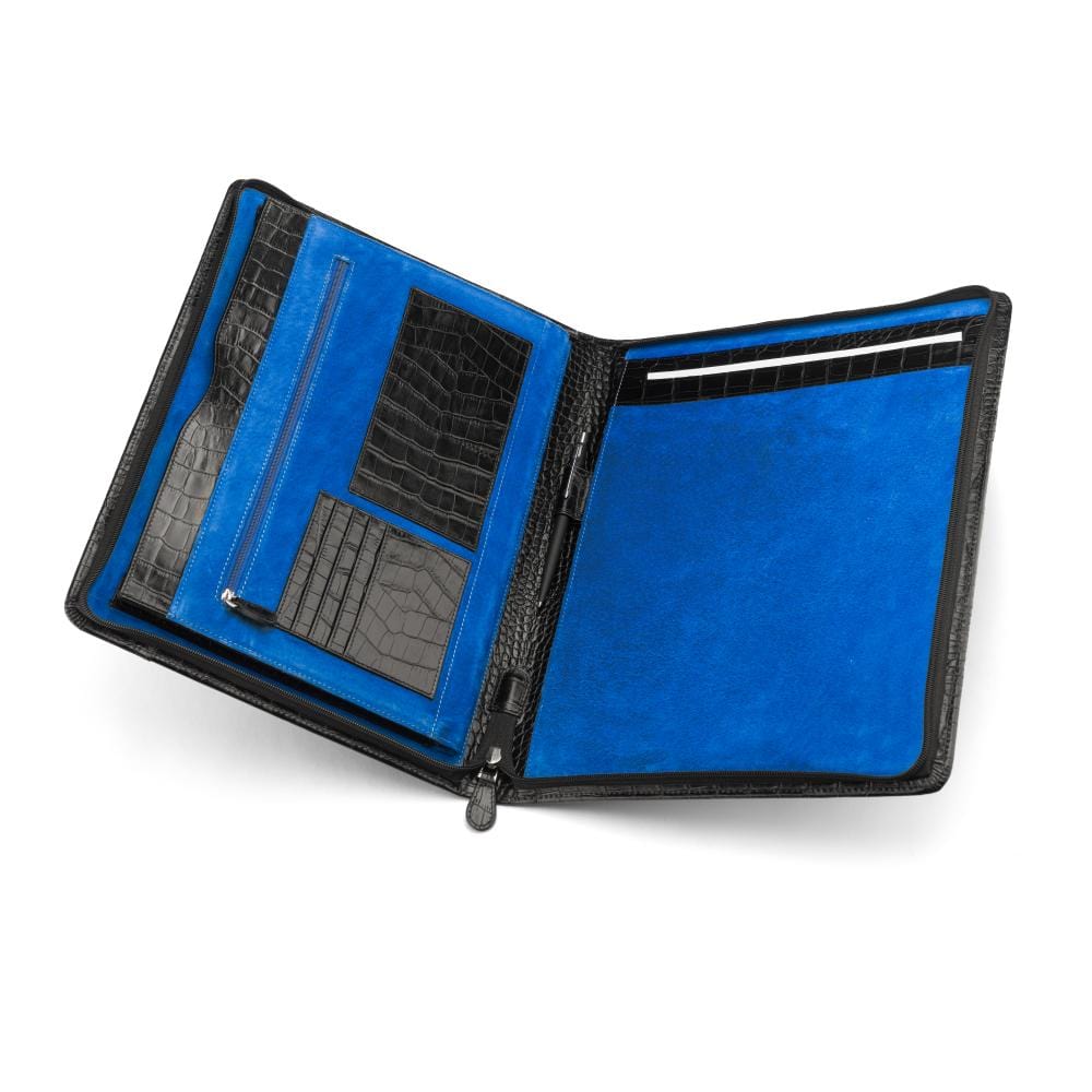 A4 leather notepad folder, black croc, inside