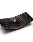 Compact leather RFID billfold wallet with tab, black croc, inside