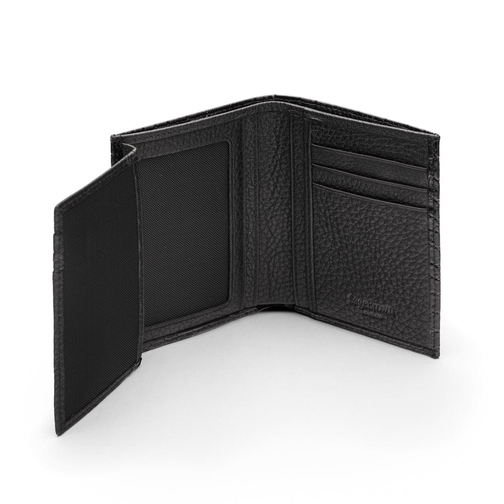 Compact leather wallet with 6 credit card slots and 2 ID windows, black croc, extra page