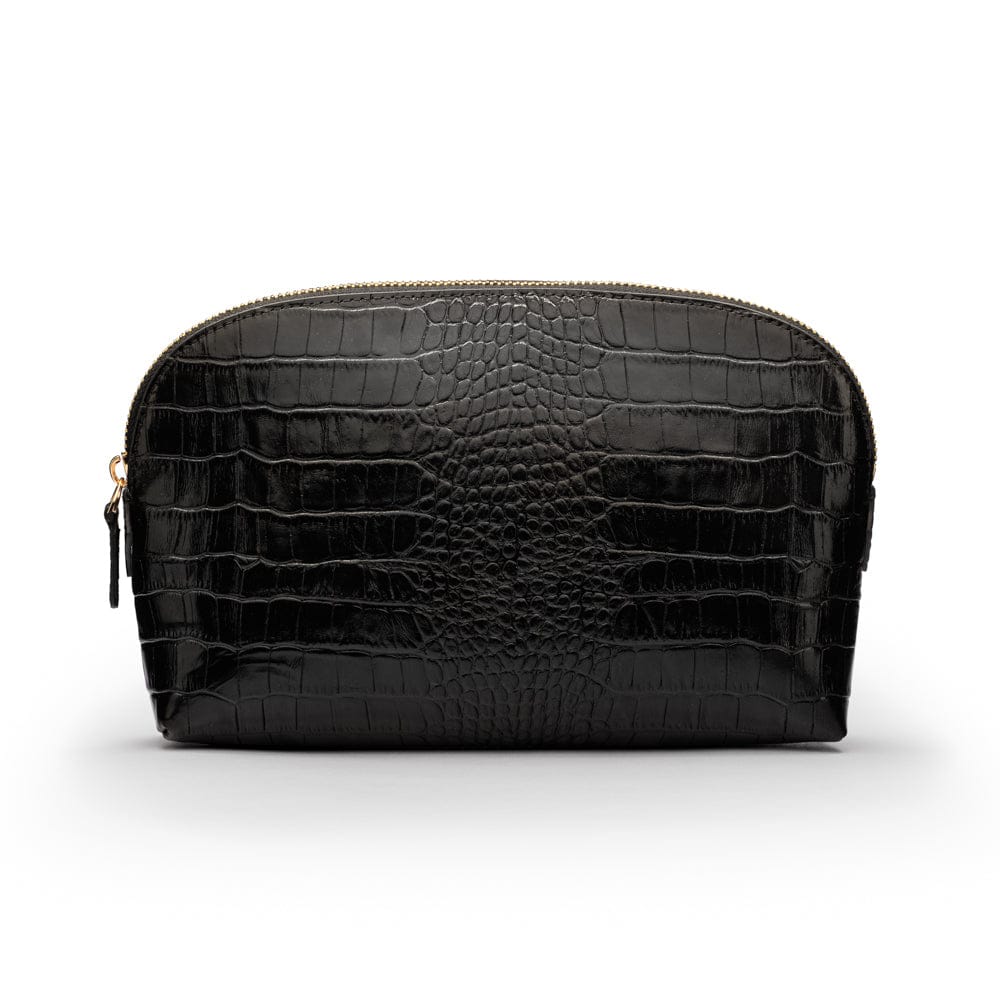 Leather cosmetic bag, black croc, front