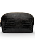 Leather cosmetic bag, black croc, front