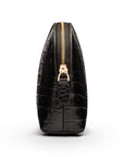Leather cosmetic bag, black croc, side