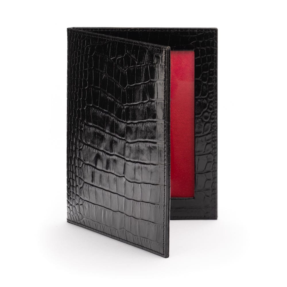 Double leather photo frame, black croc, 6 x 4", inside