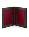 Double leather photo frame, black croc, 6 x 4", open