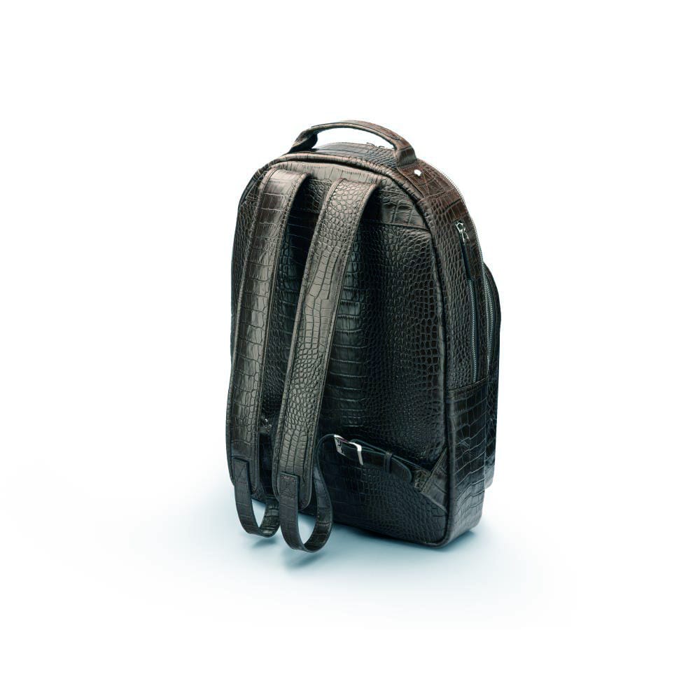 Leather 15"-17" Laptop Backpack, Cambridge, Black Croc Effect, back view