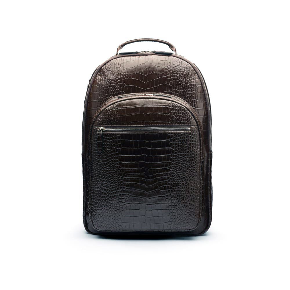 Leather 15"-17" Laptop Backpack, Cambridge, Black Croc Effect, front