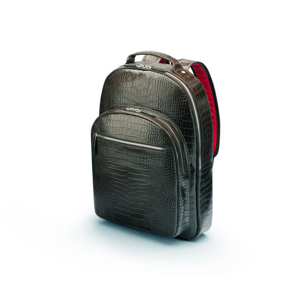 Leather 15"-17" Laptop Backpack, Cambridge, Black Croc Effect, side view