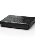 Large Leather Cufflink And Jewellery Box, Black Croc With With Red, front
